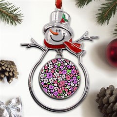 Flowers Floral Pattern Digital Texture Beautiful Metal Snowman Ornament by Maspions