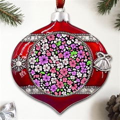 Flowers Floral Pattern Digital Texture Beautiful Metal Snowflake And Bell Red Ornament by Maspions