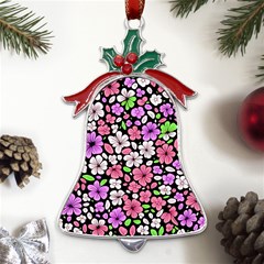 Flowers Floral Pattern Digital Texture Beautiful Metal Holly Leaf Bell Ornament by Maspions