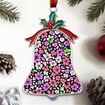 Flowers Floral Pattern Digital Texture Beautiful Metal Holly Leaf Bell Ornament Front