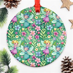 Fairies Fantasy Background Wallpaper Design Flowers Nature Colorful Ornament (round)