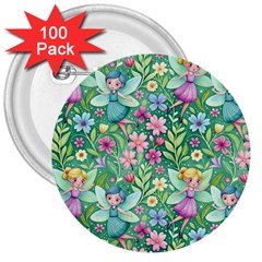 Fairies Fantasy Background Wallpaper Design Flowers Nature Colorful 3  Buttons (100 Pack) 