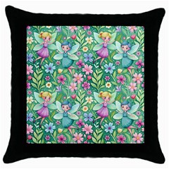 Fairies Fantasy Background Wallpaper Design Flowers Nature Colorful Throw Pillow Case (black)