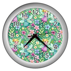 Fairies Fantasy Background Wallpaper Design Flowers Nature Colorful Wall Clock (silver)