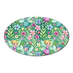 Fairies Fantasy Background Wallpaper Design Flowers Nature Colorful Oval Magnet by Maspions