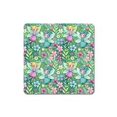 Fairies Fantasy Background Wallpaper Design Flowers Nature Colorful Square Magnet