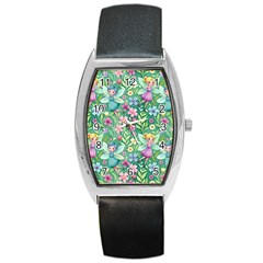 Fairies Fantasy Background Wallpaper Design Flowers Nature Colorful Barrel Style Metal Watch