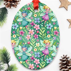 Fairies Fantasy Background Wallpaper Design Flowers Nature Colorful Oval Ornament (two Sides)