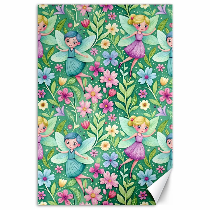 Fairies Fantasy Background Wallpaper Design Flowers Nature Colorful Canvas 24  x 36 