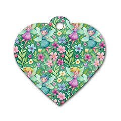 Fairies Fantasy Background Wallpaper Design Flowers Nature Colorful Dog Tag Heart (one Side)