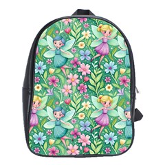 Fairies Fantasy Background Wallpaper Design Flowers Nature Colorful School Bag (large) by Maspions