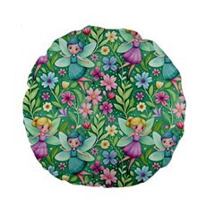 Fairies Fantasy Background Wallpaper Design Flowers Nature Colorful Standard 15  Premium Round Cushions