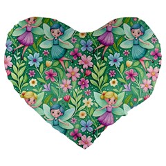 Fairies Fantasy Background Wallpaper Design Flowers Nature Colorful Large 19  Premium Heart Shape Cushions