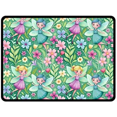 Fairies Fantasy Background Wallpaper Design Flowers Nature Colorful Two Sides Fleece Blanket (large) by Maspions