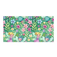 Fairies Fantasy Background Wallpaper Design Flowers Nature Colorful Satin Wrap 35  X 70 