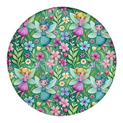 Fairies Fantasy Background Wallpaper Design Flowers Nature Colorful Round Glass Fridge Magnet (4 Pack) by Maspions