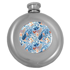 Berries Foliage Seasons Branches Seamless Background Nature Round Hip Flask (5 Oz)