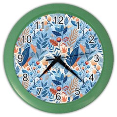 Berries Foliage Seasons Branches Seamless Background Nature Color Wall Clock by Maspions