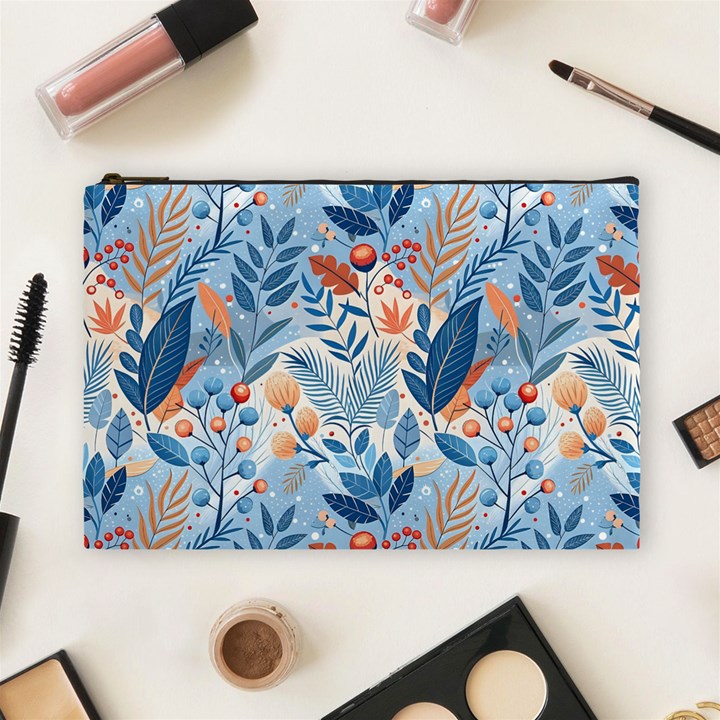 Berries Foliage Seasons Branches Seamless Background Nature Cosmetic Bag (Large)