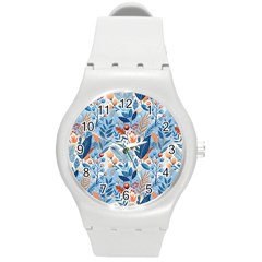 Berries Foliage Seasons Branches Seamless Background Nature Round Plastic Sport Watch (m)