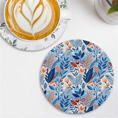 Berries Foliage Seasons Branches Seamless Background Nature Uv Print Round Tile Coaster