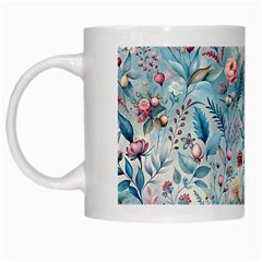 Floral Background Wallpaper Flowers Bouquet Leaves Herbarium Seamless Flora Bloom White Mug