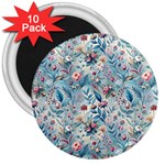 Floral Background Wallpaper Flowers Bouquet Leaves Herbarium Seamless Flora Bloom 3  Magnets (10 pack)  Front