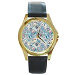 Floral Background Wallpaper Flowers Bouquet Leaves Herbarium Seamless Flora Bloom Round Gold Metal Watch Front