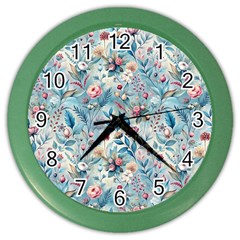 Floral Background Wallpaper Flowers Bouquet Leaves Herbarium Seamless Flora Bloom Color Wall Clock by Maspions