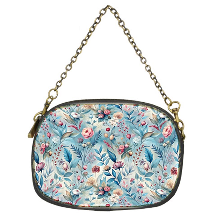 Floral Background Wallpaper Flowers Bouquet Leaves Herbarium Seamless Flora Bloom Chain Purse (Two Sides)