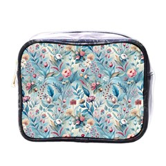 Floral Background Wallpaper Flowers Bouquet Leaves Herbarium Seamless Flora Bloom Mini Toiletries Bag (one Side)