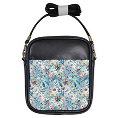 Floral Background Wallpaper Flowers Bouquet Leaves Herbarium Seamless Flora Bloom Girls Sling Bag