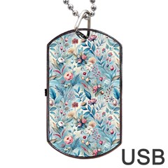 Floral Background Wallpaper Flowers Bouquet Leaves Herbarium Seamless Flora Bloom Dog Tag Usb Flash (one Side)