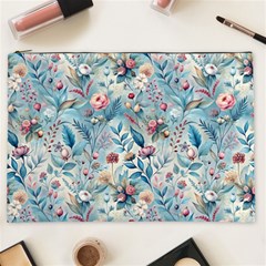 Floral Background Wallpaper Flowers Bouquet Leaves Herbarium Seamless Flora Bloom Cosmetic Bag (xxl)