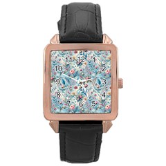 Floral Background Wallpaper Flowers Bouquet Leaves Herbarium Seamless Flora Bloom Rose Gold Leather Watch  by Maspions