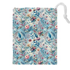 Floral Background Wallpaper Flowers Bouquet Leaves Herbarium Seamless Flora Bloom Drawstring Pouch (4xl) by Maspions