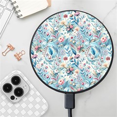 Floral Background Wallpaper Flowers Bouquet Leaves Herbarium Seamless Flora Bloom Wireless Fast Charger(black) by Maspions