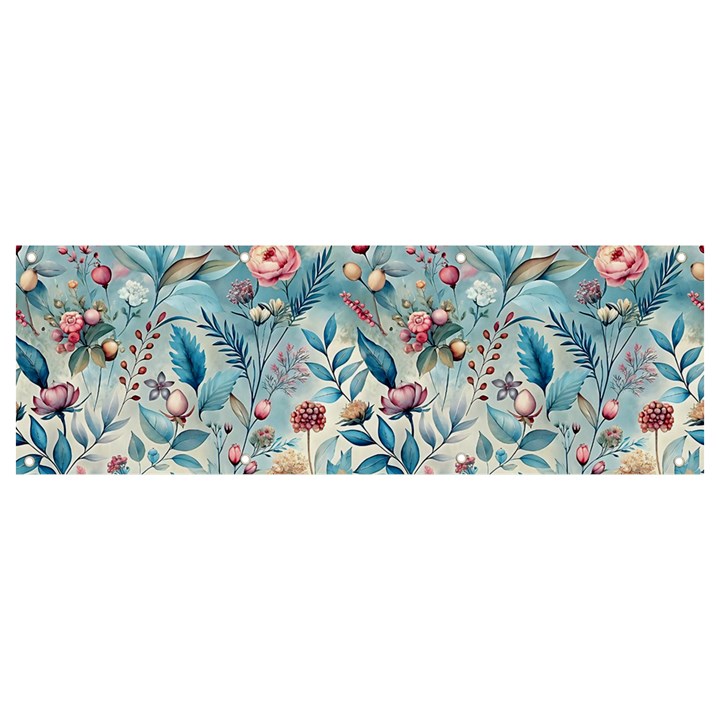 Floral Background Wallpaper Flowers Bouquet Leaves Herbarium Seamless Flora Bloom Banner and Sign 9  x 3 