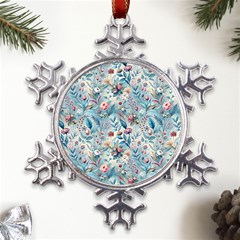 Floral Background Wallpaper Flowers Bouquet Leaves Herbarium Seamless Flora Bloom Metal Large Snowflake Ornament by Maspions