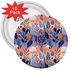 Seasons Foliage Branches Berries Seamless Background Texture Nature 3  Buttons (10 Pack) 