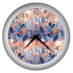 Seasons Foliage Branches Berries Seamless Background Texture Nature Wall Clock (silver) by Maspions