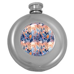 Seasons Foliage Branches Berries Seamless Background Texture Nature Round Hip Flask (5 Oz) by Maspions