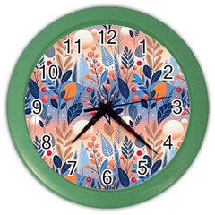 Seasons Foliage Branches Berries Seamless Background Texture Nature Color Wall Clock