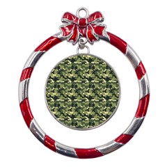 Camouflage Pattern Metal Red Ribbon Round Ornament by goljakoff