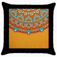 Mandala Orange Throw Pillow Case (black) by goljakoff