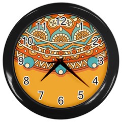 Mandala Orange Wall Clock (black) by goljakoff