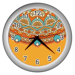 Mandala Orange Wall Clock (silver) by goljakoff