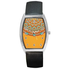 Mandala Orange Barrel Style Metal Watch by goljakoff