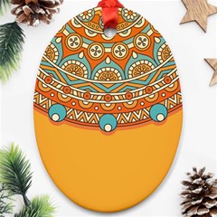 Mandala Orange Oval Ornament (two Sides)