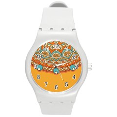 Mandala Orange Round Plastic Sport Watch (m) by goljakoff